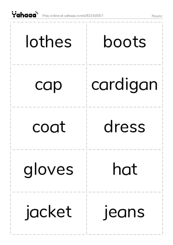 Word flashcards worksheet for Nouns: