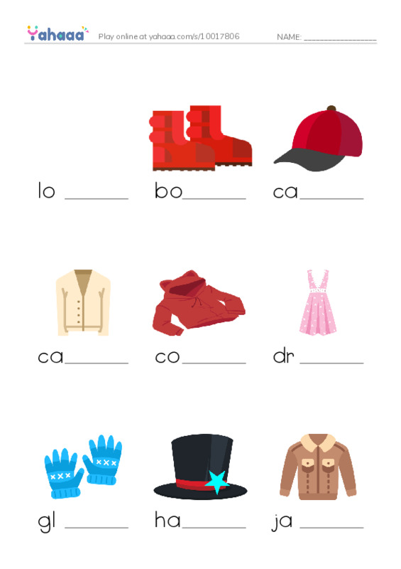 Finish the word worksheet for Nouns: