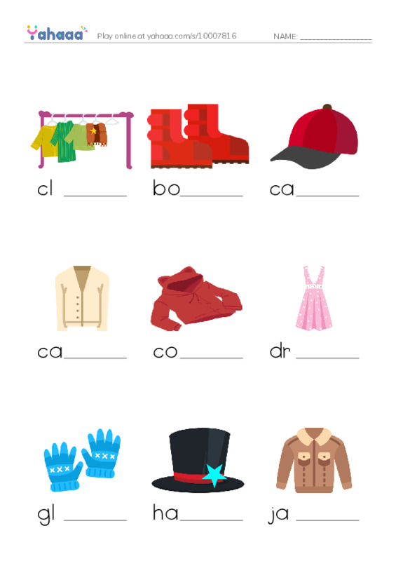 Finish the word worksheet for Nouns: