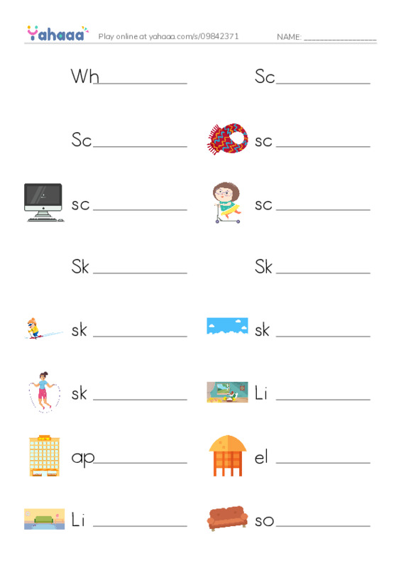 Write the word rows worksheet for Where do you live?, Sc, Scota and 14 more