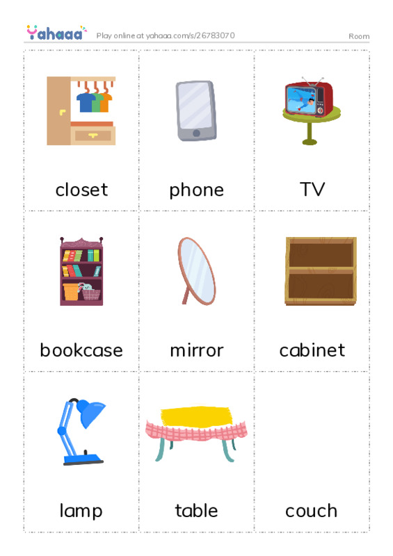 Picture flashcards worksheet for Room