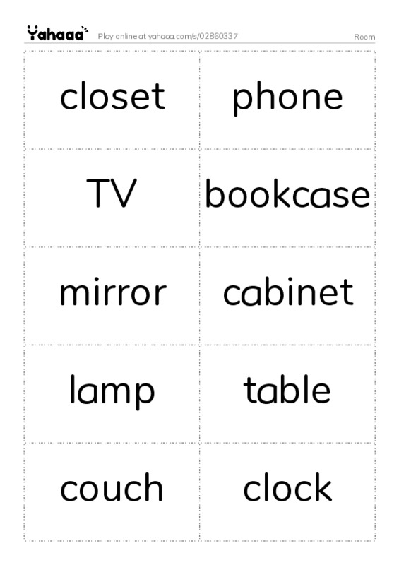 Word flashcards worksheet for Room