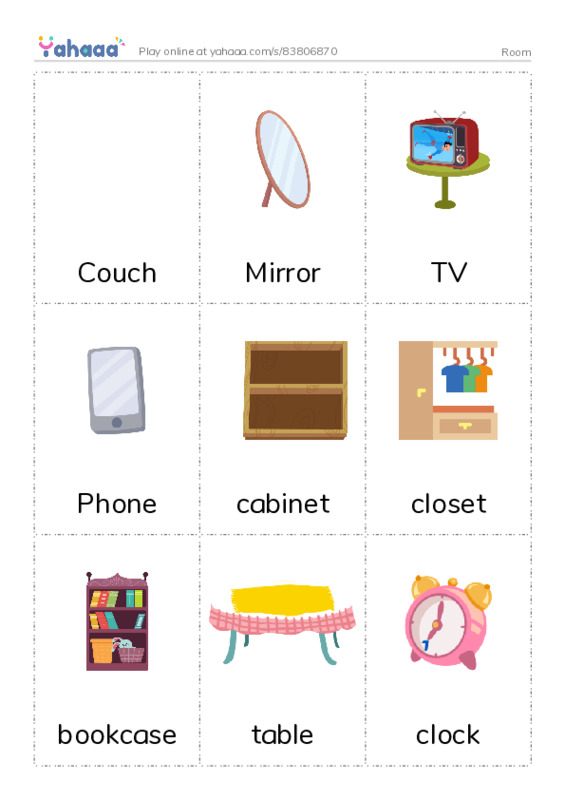 Picture flashcards worksheet for Room