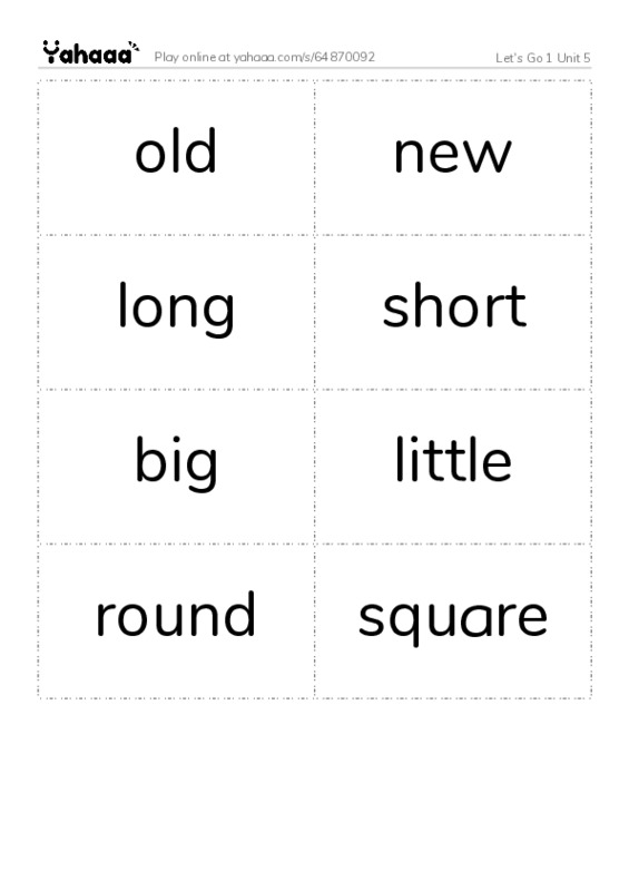 Word flashcards worksheet for Let's Go 1 Unit 5