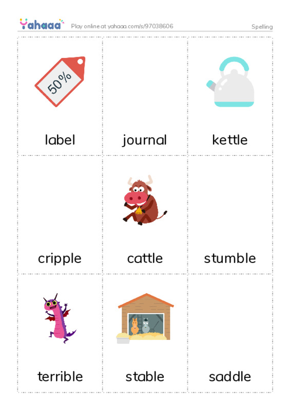 Picture flashcards worksheet for Spelling