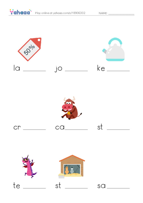 Finish the word worksheet for Spelling
