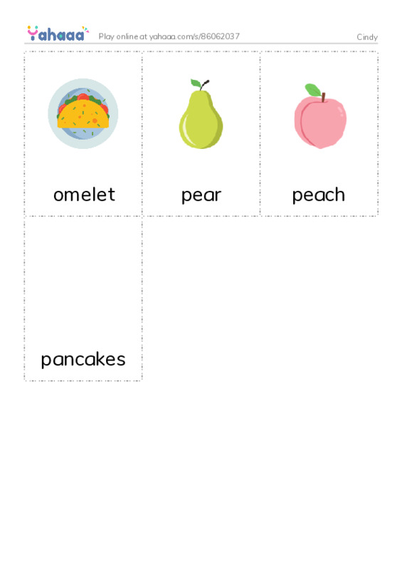 Picture flashcards worksheet for Cindy