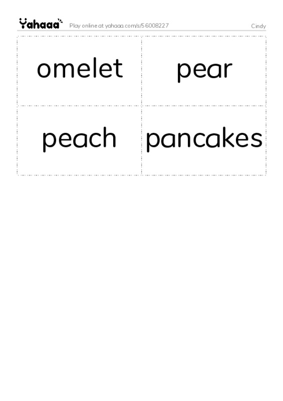 Word flashcards worksheet for Cindy