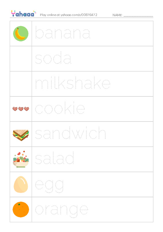 Picture and word rows worksheet for Food 1