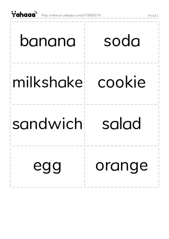 Word flashcards worksheet for Food 1