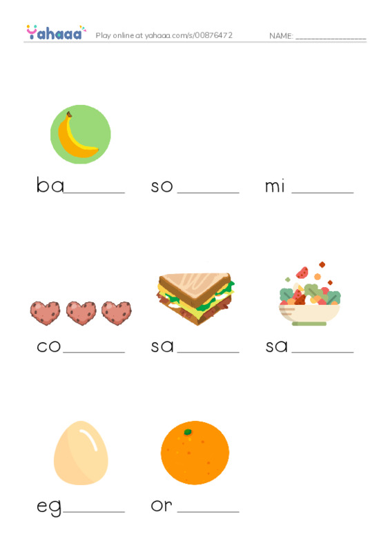 Finish the word worksheet for Food 1