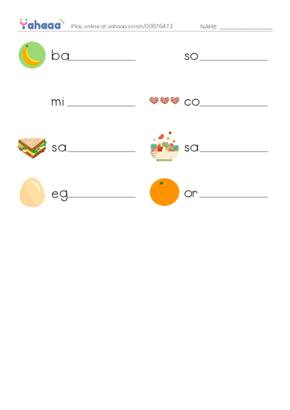 Write the word rows worksheet for Food 1