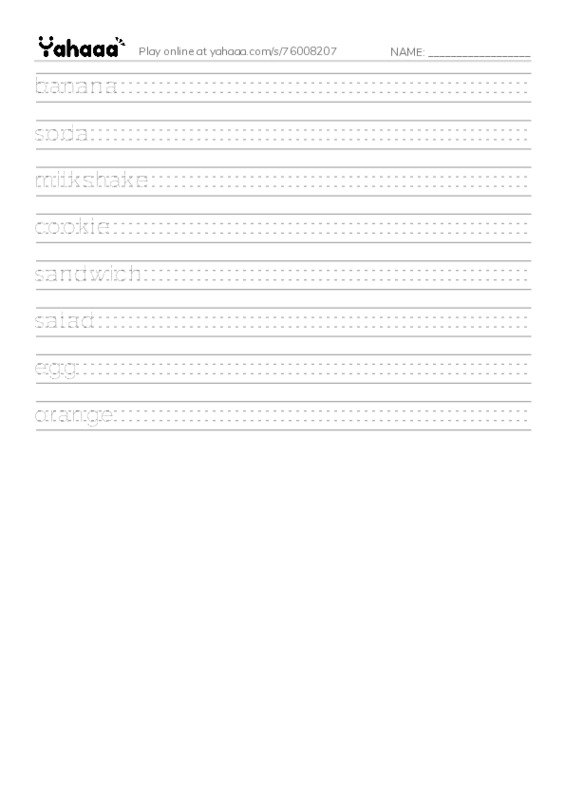Handwriting lines worksheet for Food 1