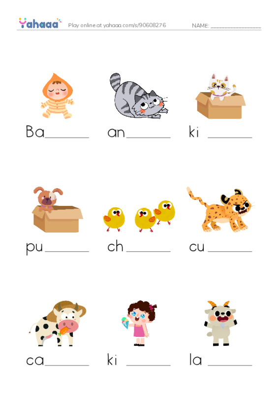 Finish the word worksheet for Baby animals razkids