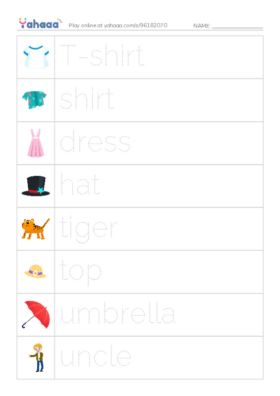 Picture and word rows worksheet for i learn smart 2