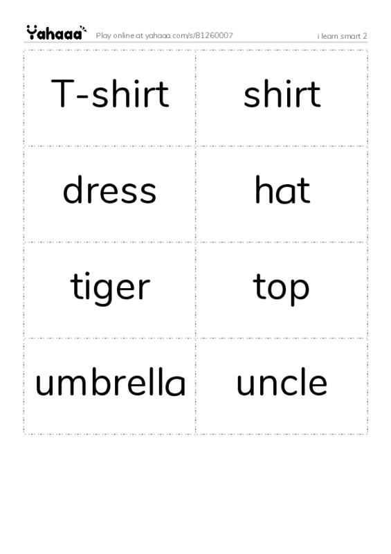 Word flashcards worksheet for i learn smart 2