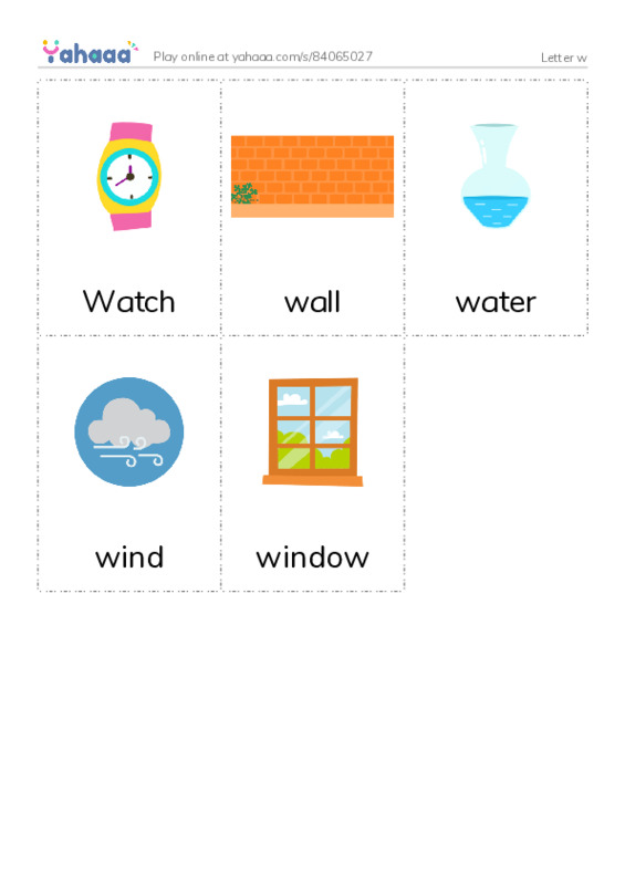 Picture flashcards worksheet for Letter w