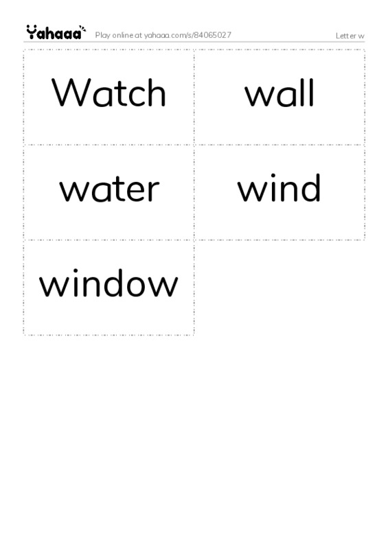 Word flashcards worksheet for Letter w