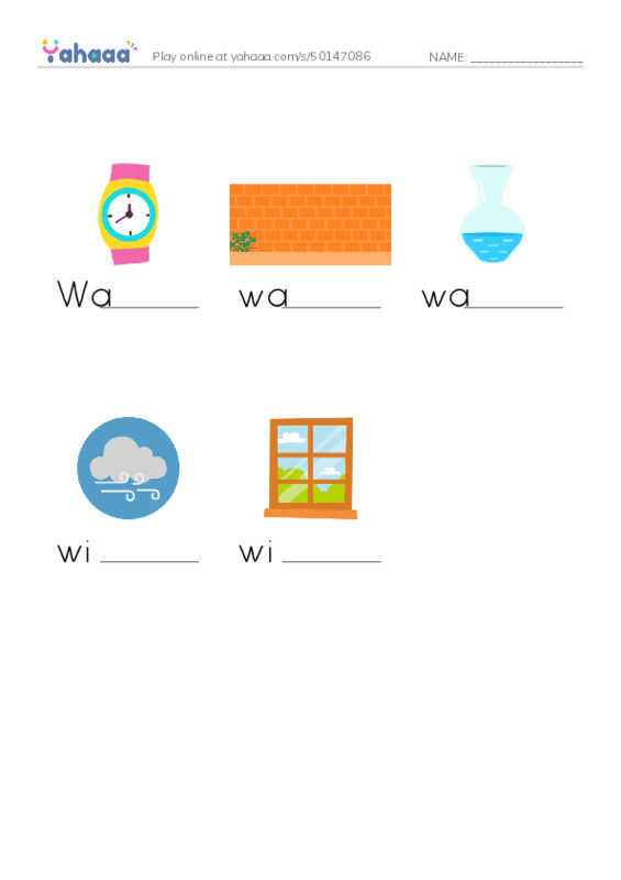 Finish the word worksheet for Letter w