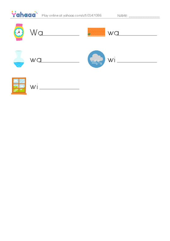 Write the word rows worksheet for Letter w