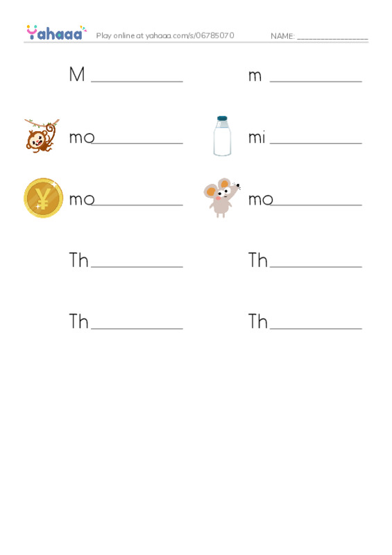 Write the word rows worksheet for M, m, monkey and 7 more