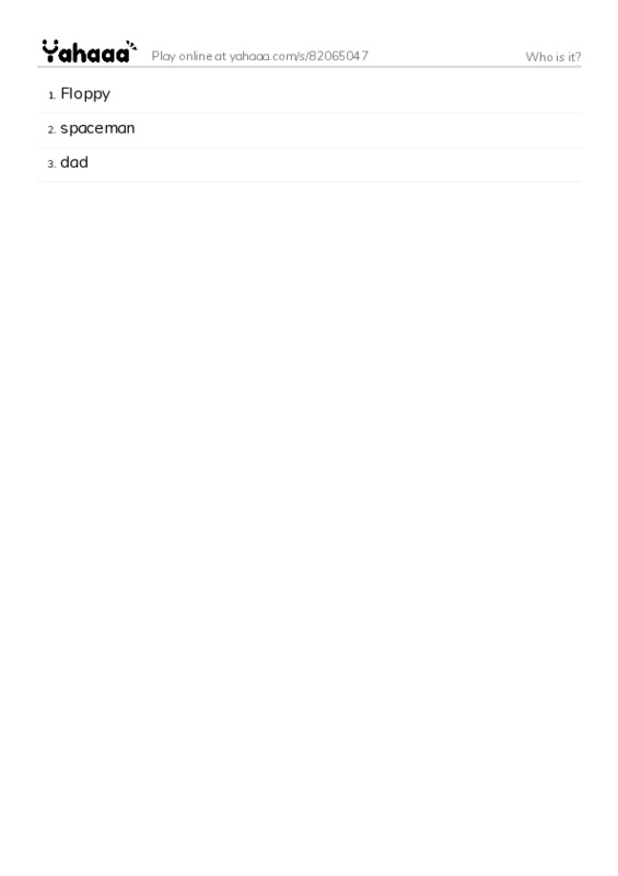 Word list with meanings worksheet for Who is it?
