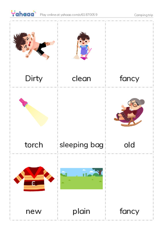 Picture flashcards worksheet for Camping trip
