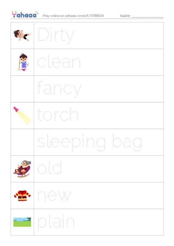 Picture and word rows worksheet for Camping trip