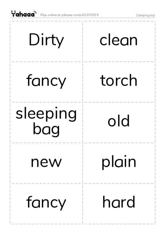 Word flashcards worksheet for Camping trip