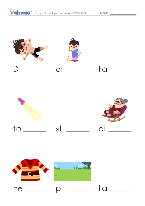 Finish the word worksheet for Camping trip