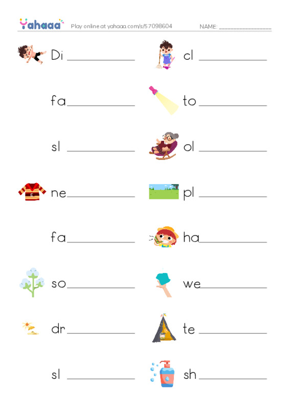 Write the word rows worksheet for Camping trip