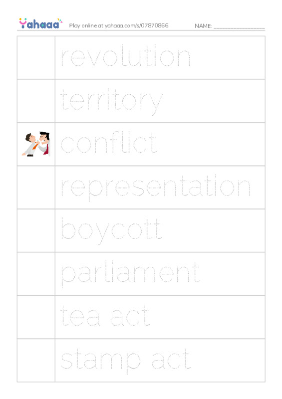 Picture and word rows worksheet for Social Studies