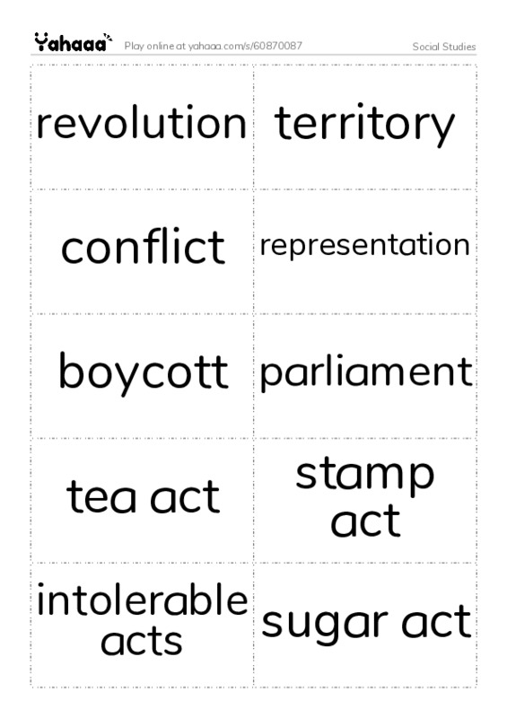 Word flashcards worksheet for Social Studies