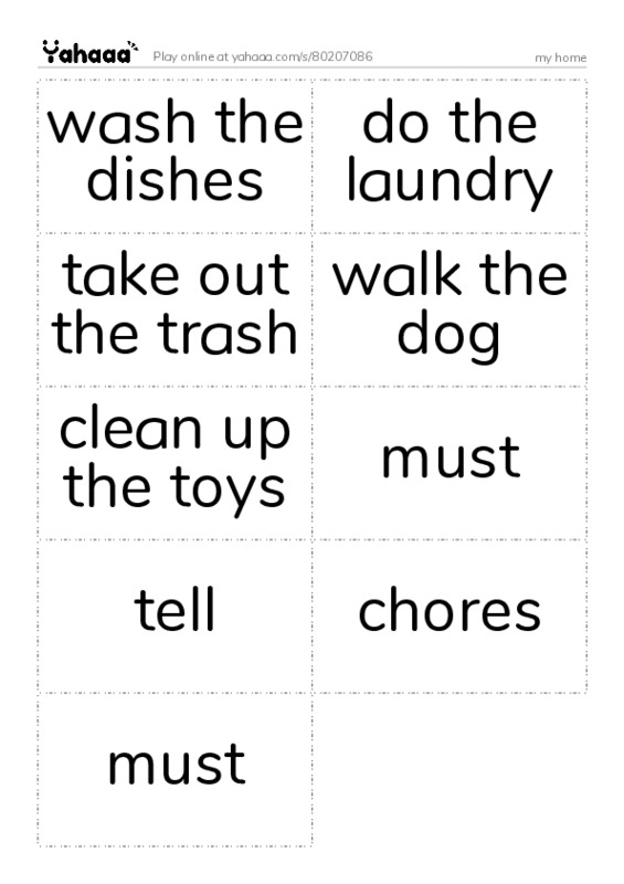 Word flashcards worksheet for my home