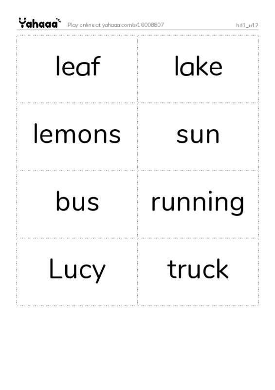 Word flashcards worksheet for hd1_u12