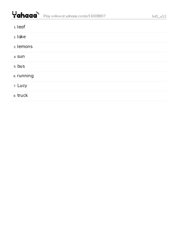 Word list with meanings worksheet for hd1_u12