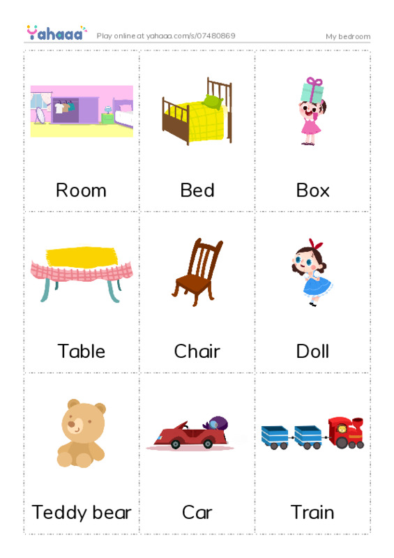 Picture flashcards worksheet for My bedroom