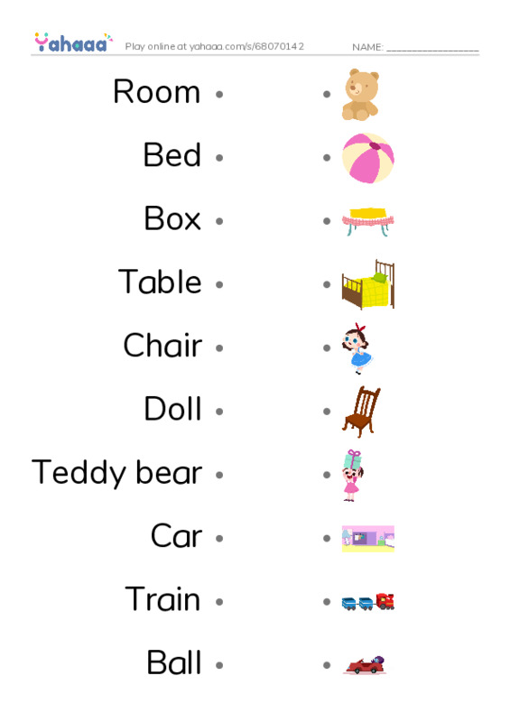 Draw a line to match worksheet for My bedroom