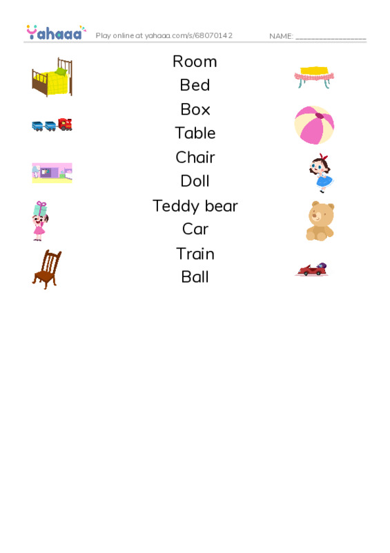 Match both sides worksheet for My bedroom