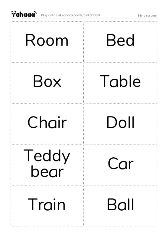 Word flashcards worksheet for My bedroom
