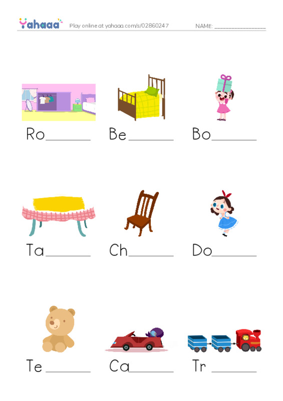 Finish the word worksheet for My bedroom