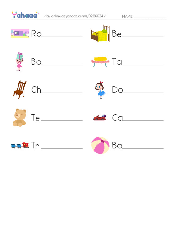 Write the word rows worksheet for My bedroom