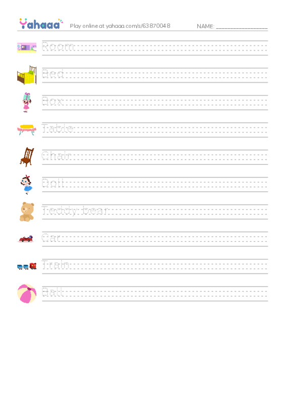 Handwriting lines worksheet for My bedroom