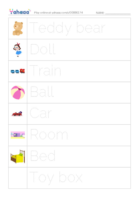 Picture and word rows worksheet for My bedroom
