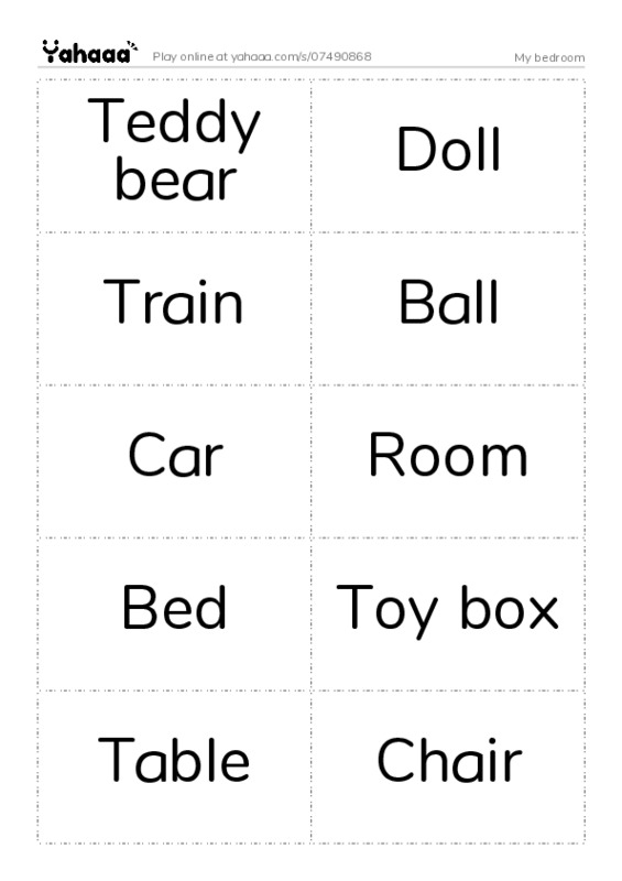 Word flashcards worksheet for My bedroom