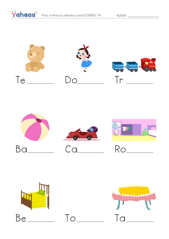 Finish the word worksheet for My bedroom