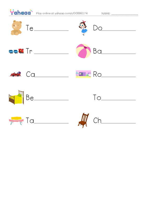 Write the word rows worksheet for My bedroom