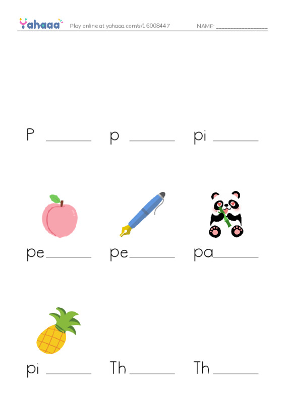 Finish the word worksheet for Pp