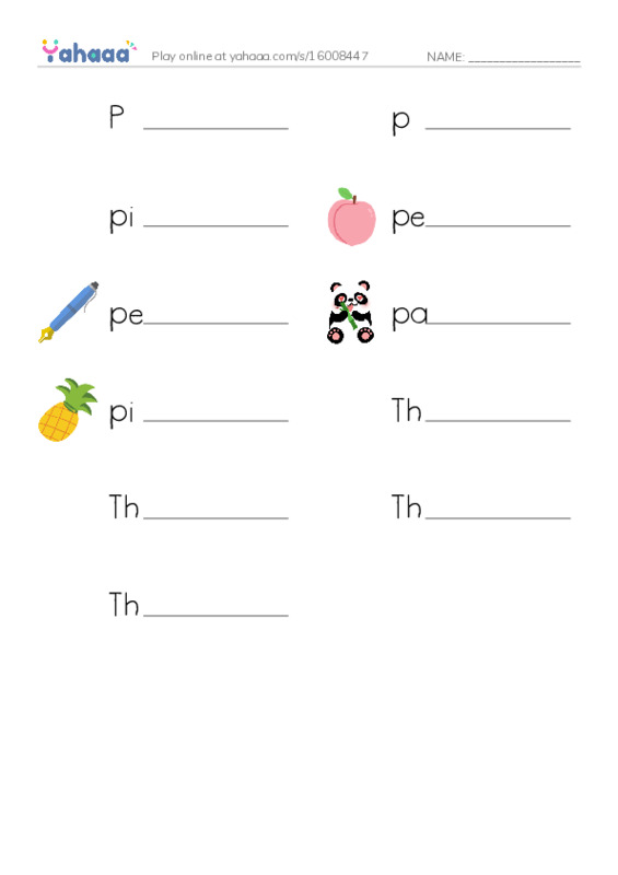 Write the word rows worksheet for Pp