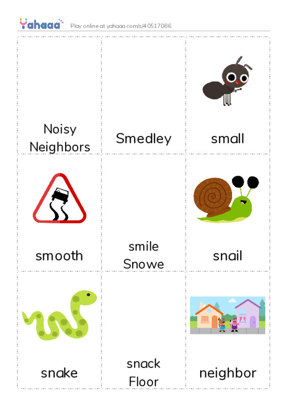 Picture flashcards worksheet for Noisy Neighbors, Smedley, small and 9 more